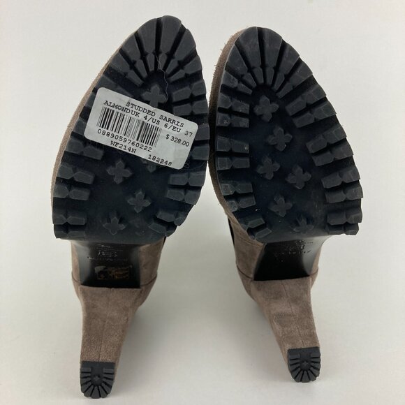 NWT All Saints Studded Sarris Suede Ankle Booties Size 6 Taupe Heels Almond Toe - Picture 8 of 11